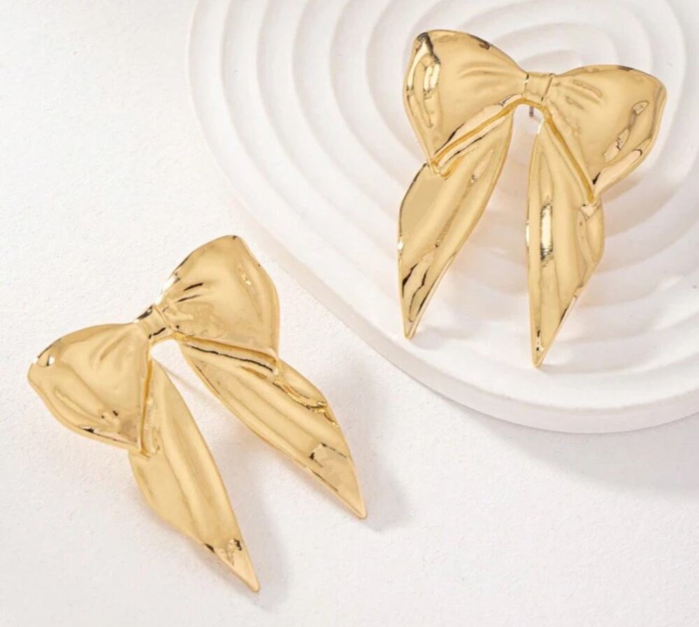 Gold Bow Stud Earrings